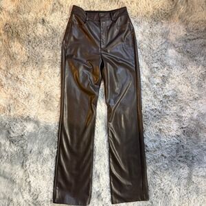 A.L.C. Faux Leather Straight Leg Pants Chocolate Brown Size 2 Bikercore